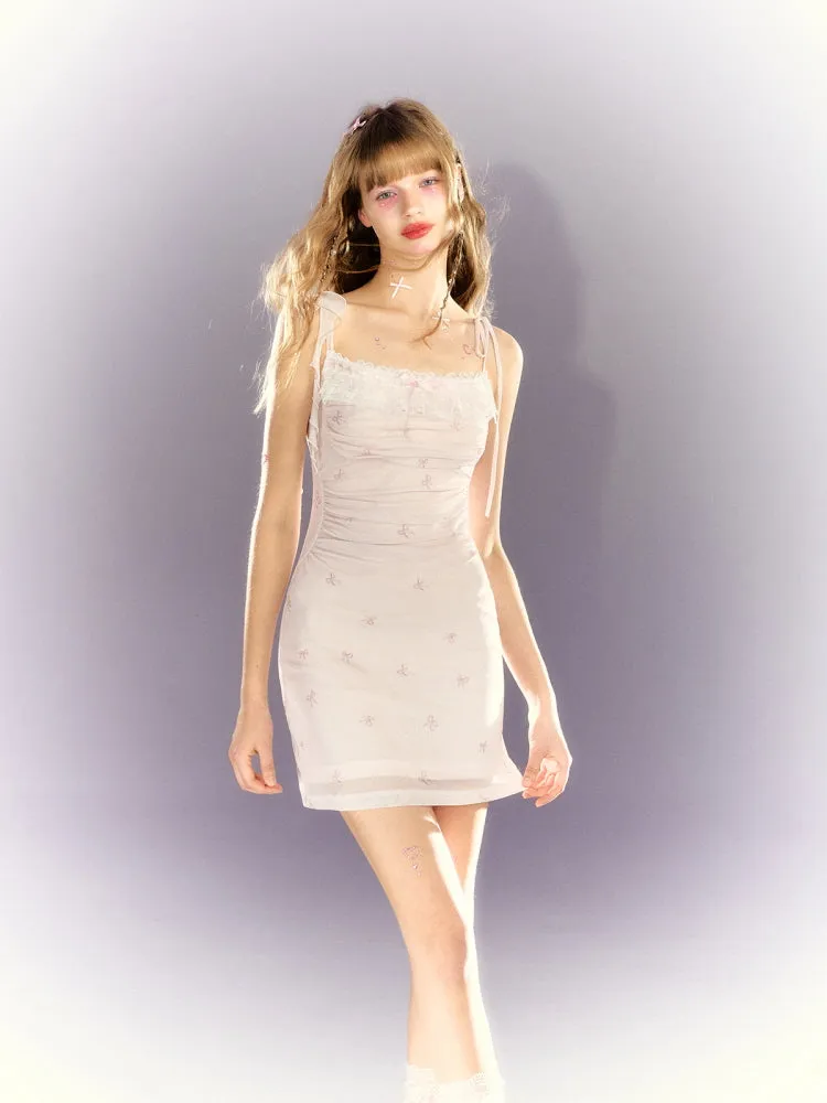 Dreamy Bow Lace Slip Long Short Dress
