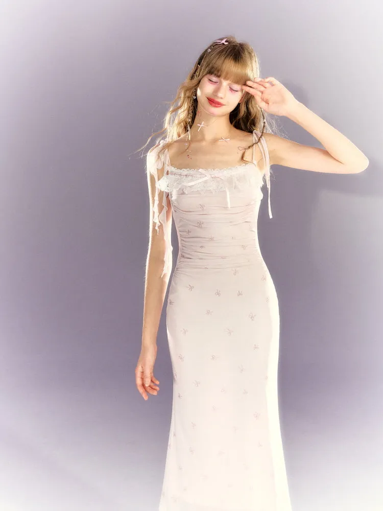 Dreamy Bow Lace Slip Long Short Dress