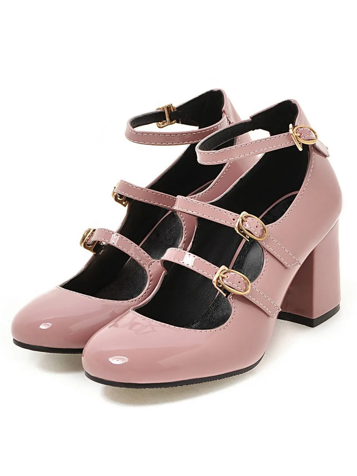 Escarpins à talons hauts en cuir verni vintage à boucles multiples