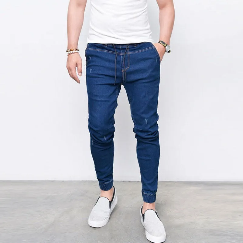 Fashionable Skinny Mid Waist Elasticity Pencil Pants Men's Jeans