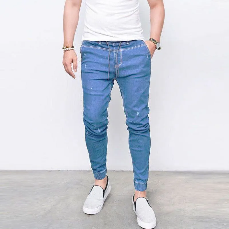 Fashionable Skinny Mid Waist Elasticity Pencil Pants Men's Jeans