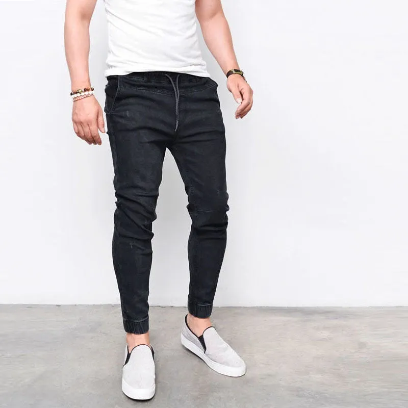 Fashionable Skinny Mid Waist Elasticity Pencil Pants Men's Jeans