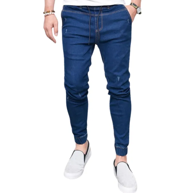 Fashionable Skinny Mid Waist Elasticity Pencil Pants Men's Jeans