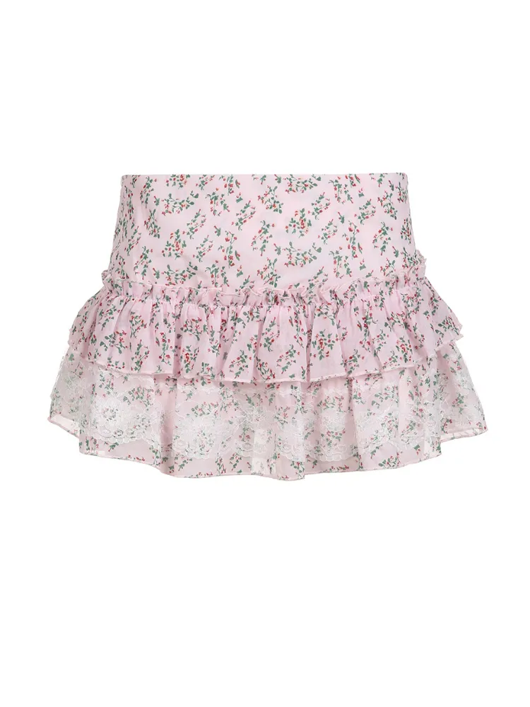 Floral Lace Tiered Mini Skirt