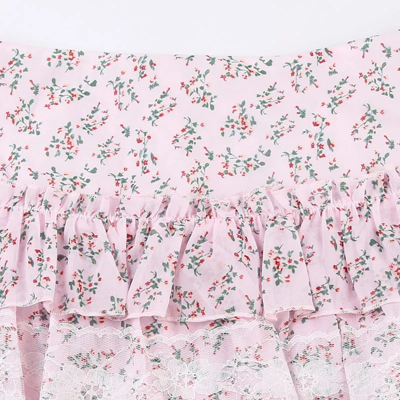 Floral Lace Tiered Mini Skirt