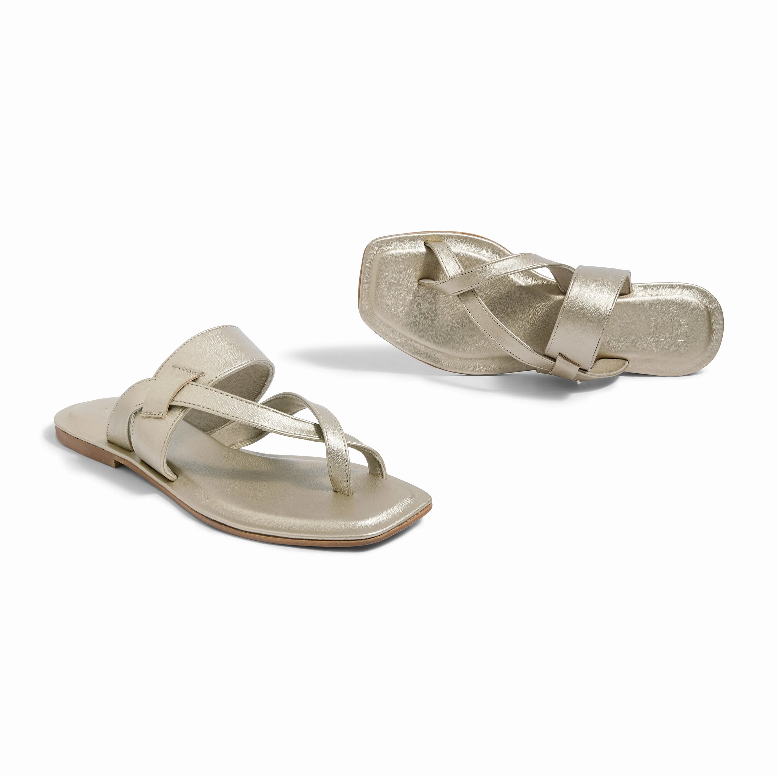 Genoa Gold Flat Sandals For Women