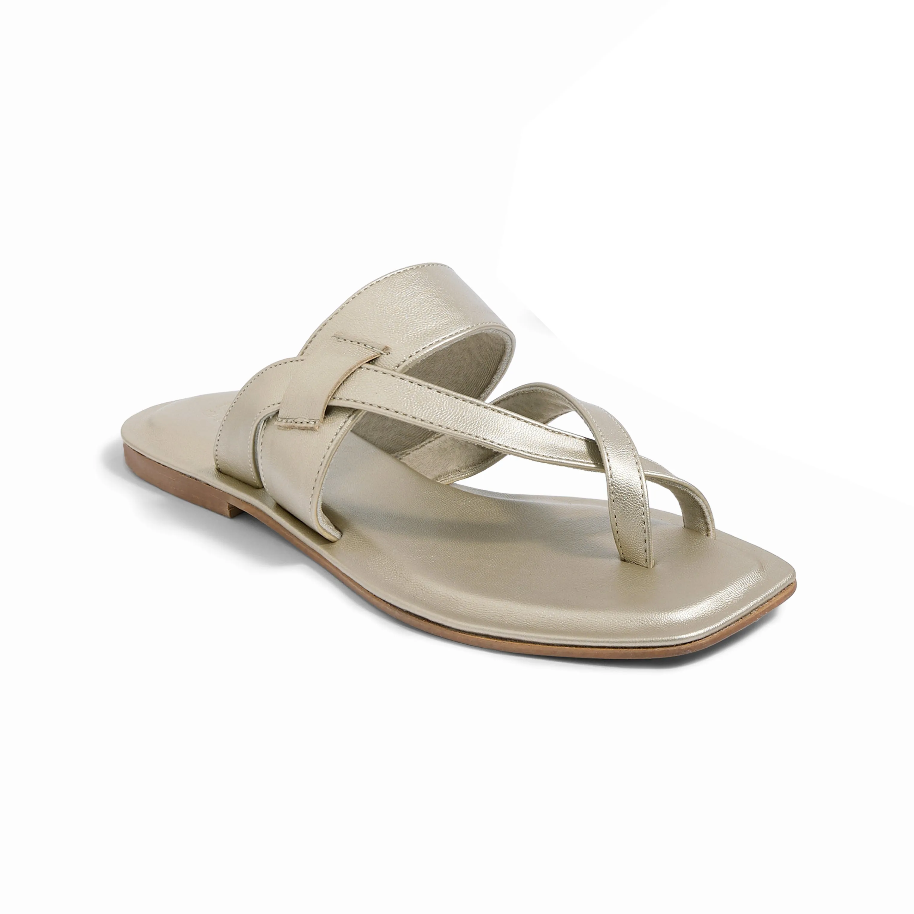 Genoa Gold Flat Sandals For Women