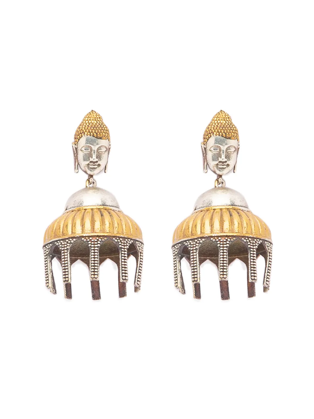German Oxidized Silver Earrings Antique Tribal Buddha Face Engraved Lightweight Danglers