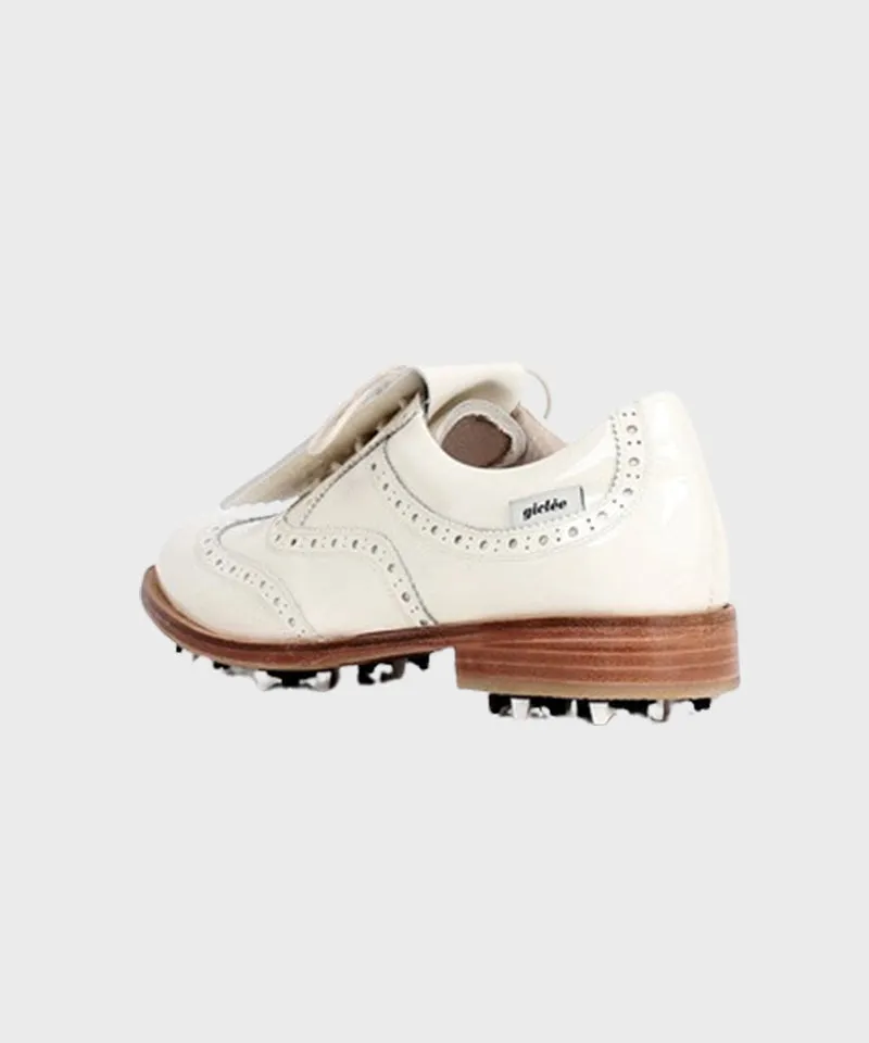 Giclee Unisex Classy Patent Premium Leather Golf Shoes - Ivory