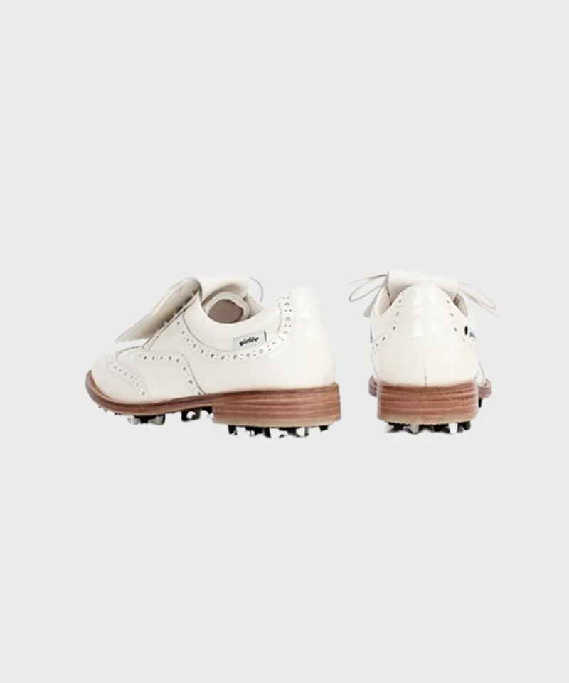 Giclee Unisex Classy Patent Premium Leather Golf Shoes - Ivory