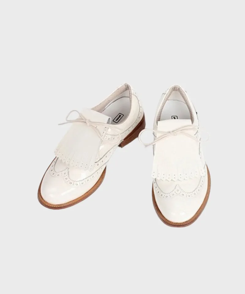 Giclee Unisex Classy Patent Premium Leather Golf Shoes - Ivory