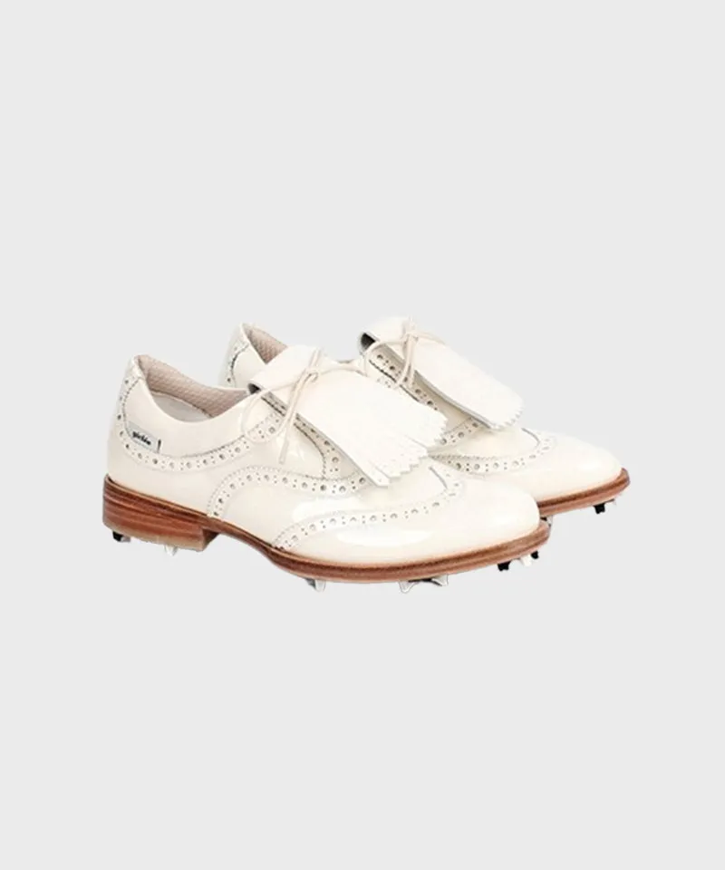 Giclee Unisex Classy Patent Premium Leather Golf Shoes - Ivory