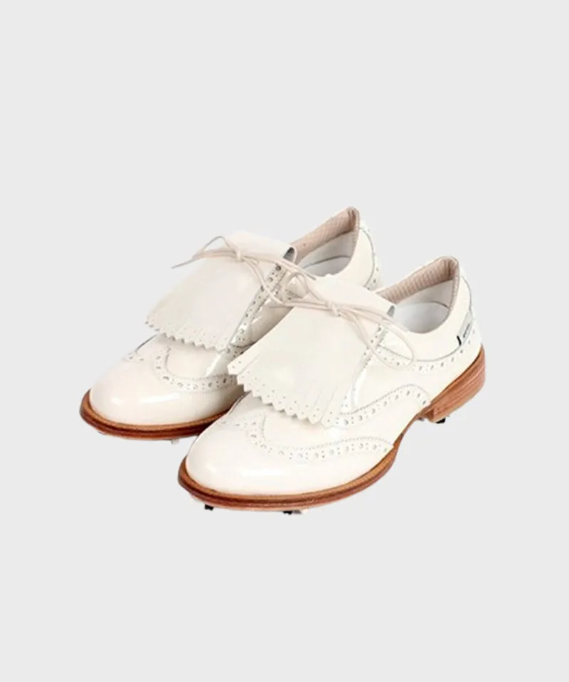 Giclee Unisex Classy Patent Premium Leather Golf Shoes - Ivory