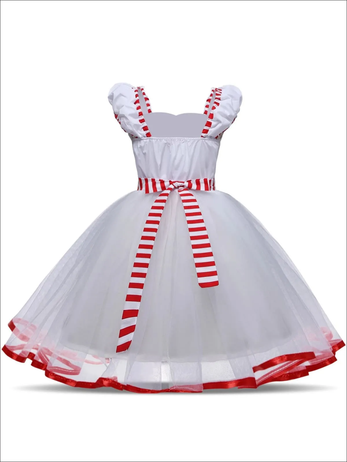 Girls Mary Poppins Inspired Striped Costume Dress with Lace Gloves