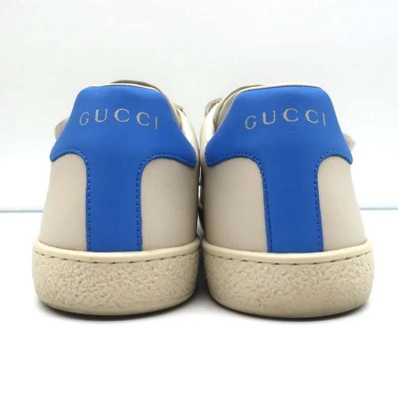 Gucci Interlocking G Double Strap Low Top Sneakers Off-White Leather Size 38