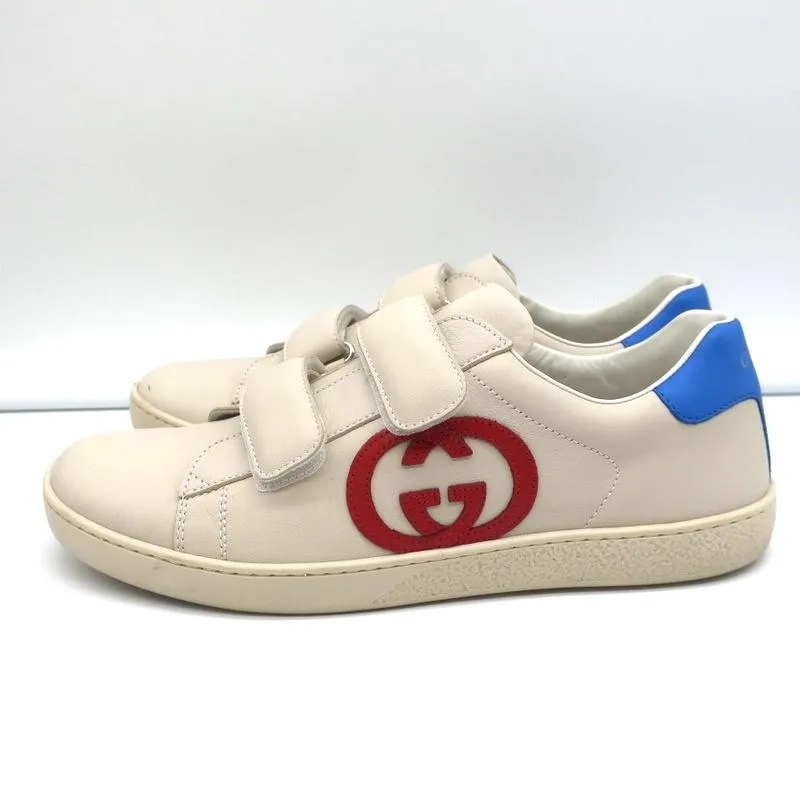 Gucci Interlocking G Double Strap Low Top Sneakers Off-White Leather Size 38