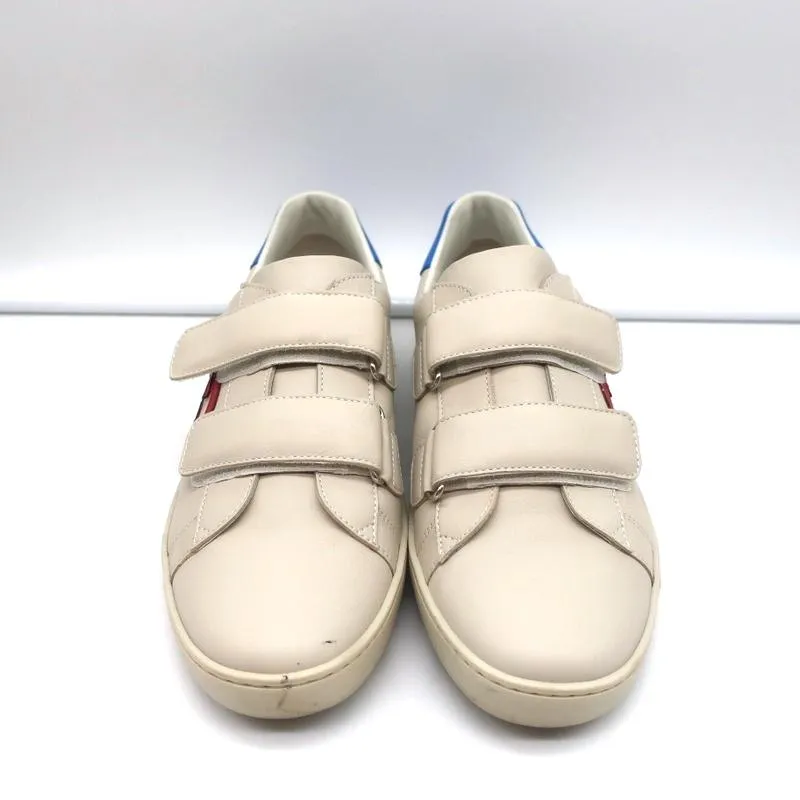 Gucci Interlocking G Double Strap Low Top Sneakers Off-White Leather Size 38