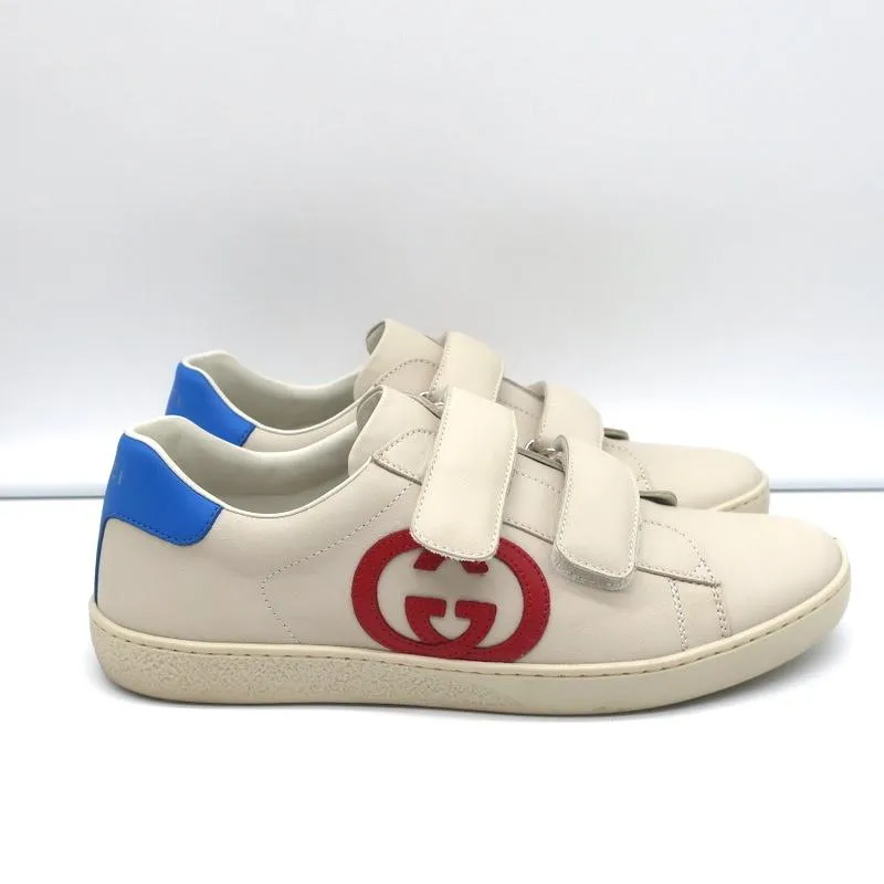 Gucci Interlocking G Double Strap Low Top Sneakers Off-White Leather Size 38