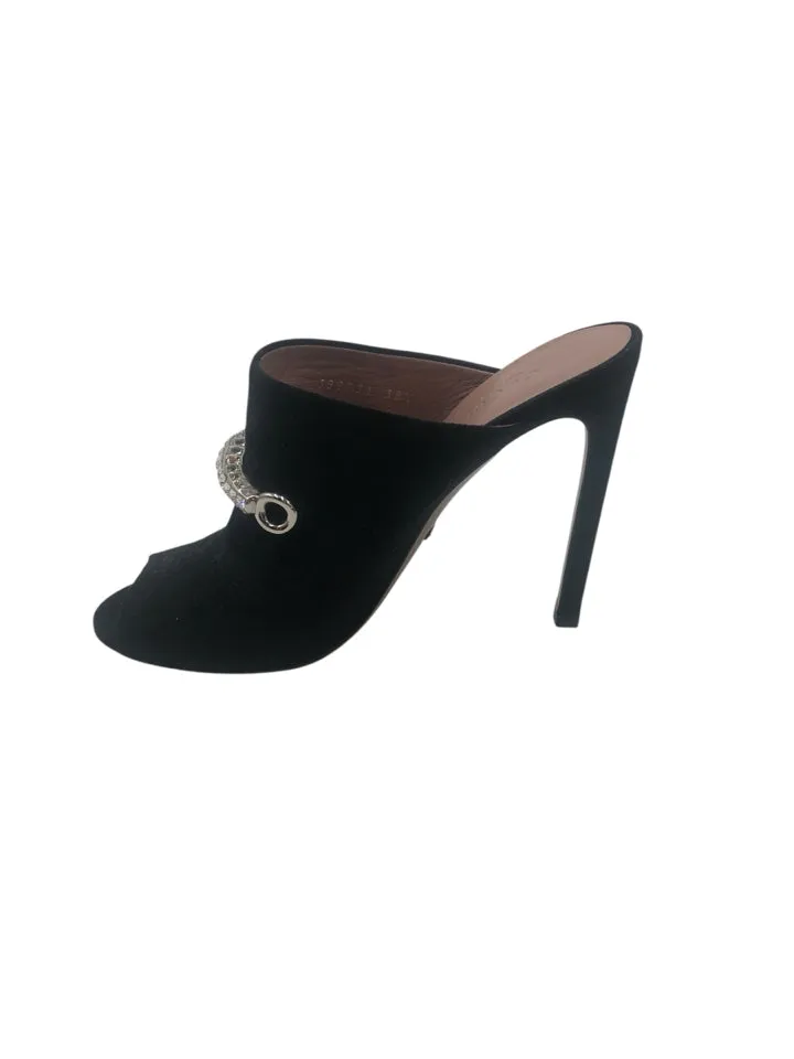 Gucci Maxime Crystal Icon Peep Toe Heeled Mule Women's 38.5 = US 8.5