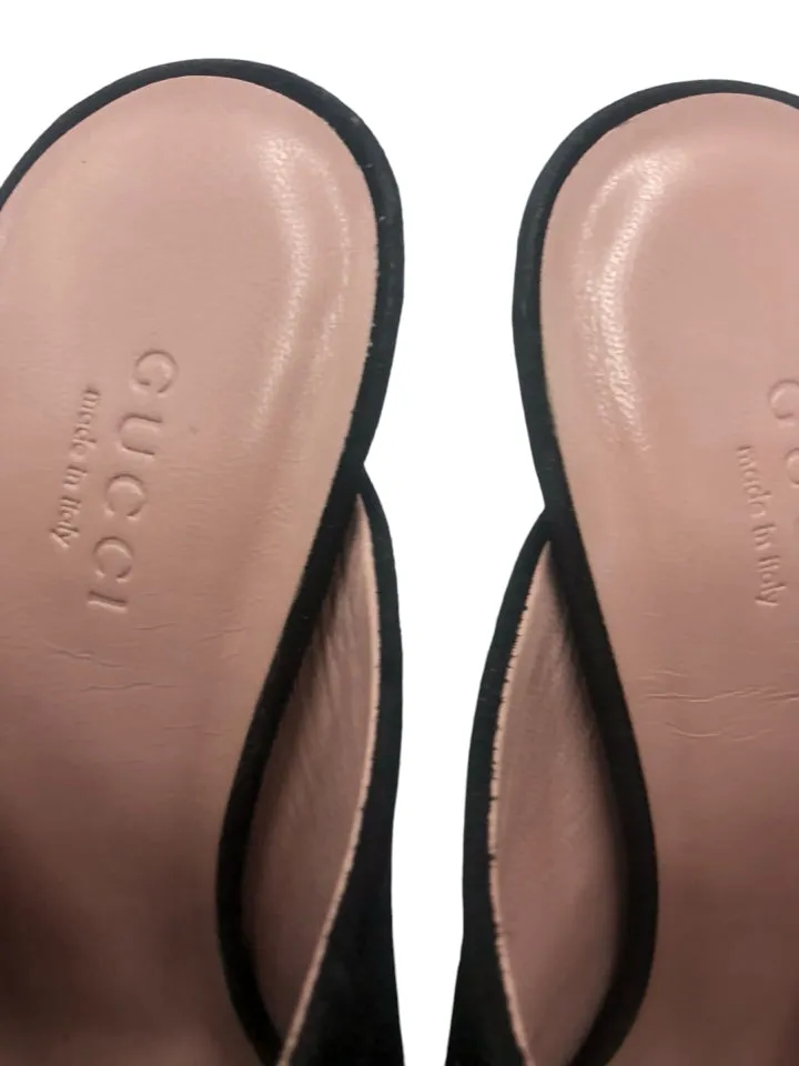 Gucci Maxime Crystal Icon Peep Toe Heeled Mule Women's 38.5 = US 8.5
