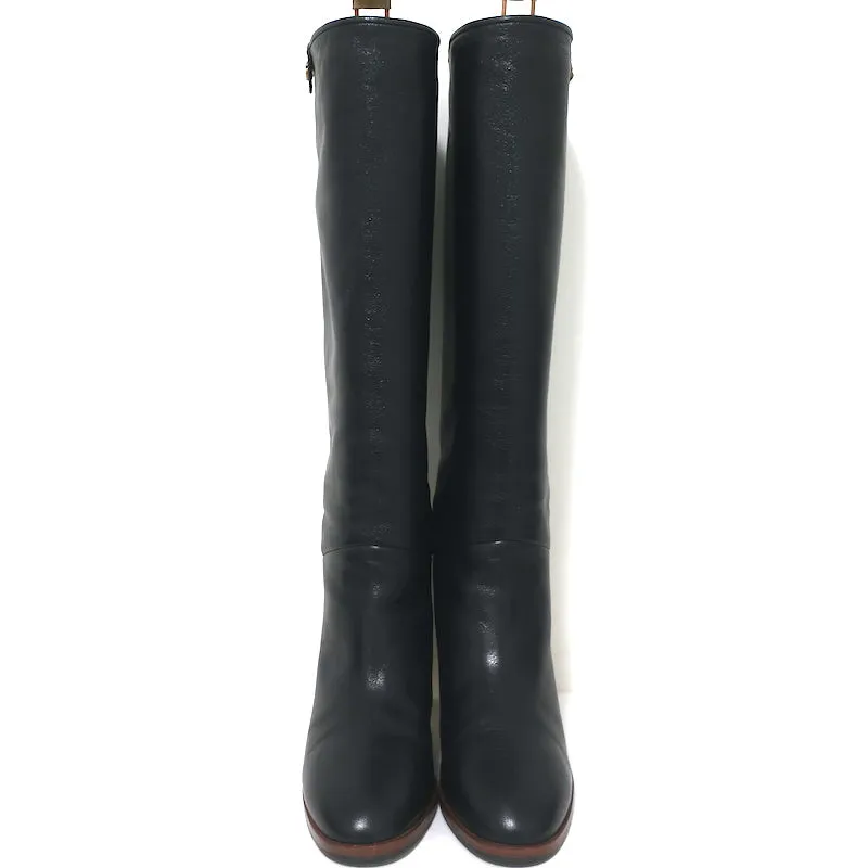 Gucci Piuma Lux Knee High Mid-Heel Boots Black Leather Size 40.5