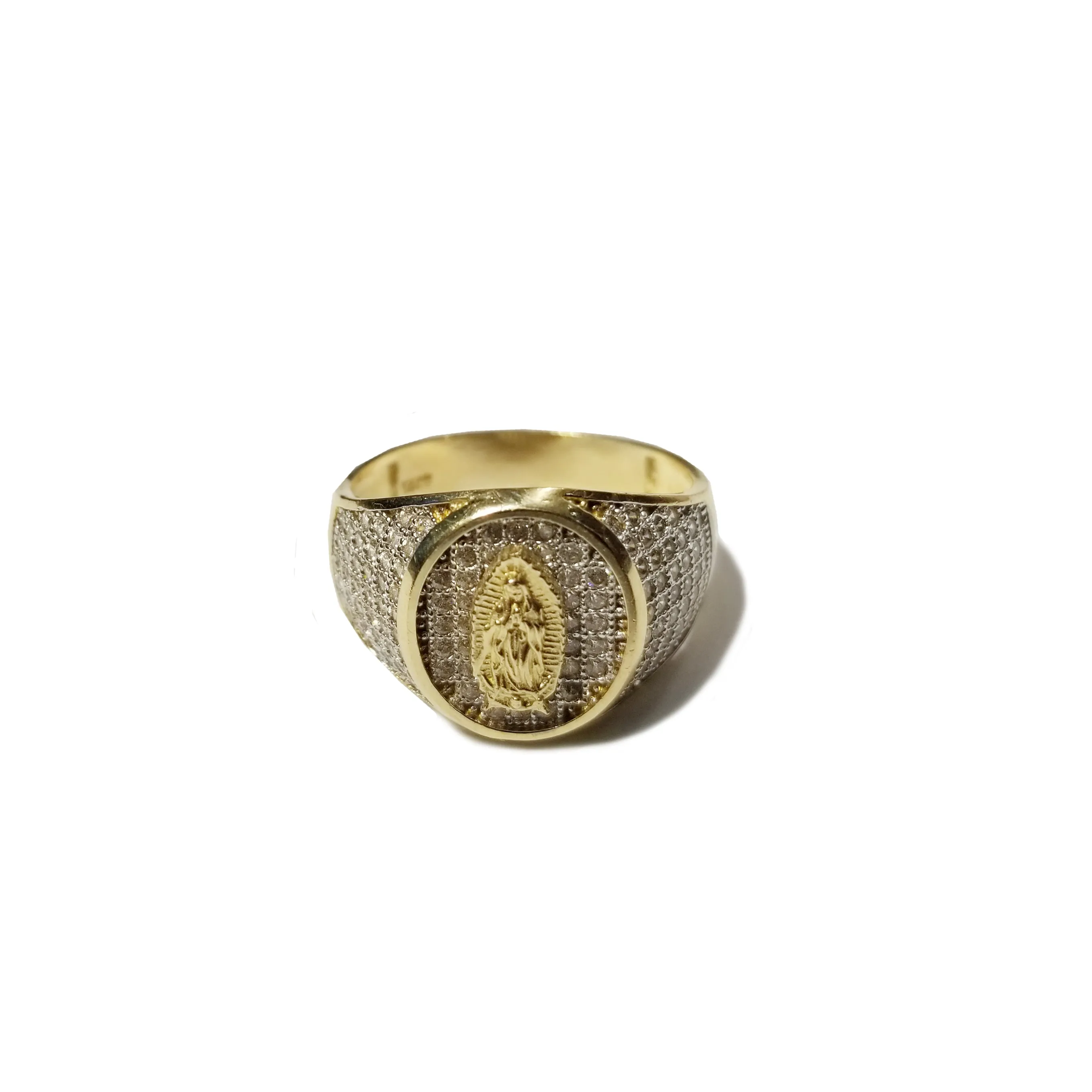 Iced-Out Virgin Mary CZ Ring (14K)