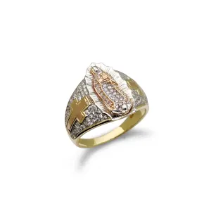 Icy Virgin Mary with Cross Ring (14K)