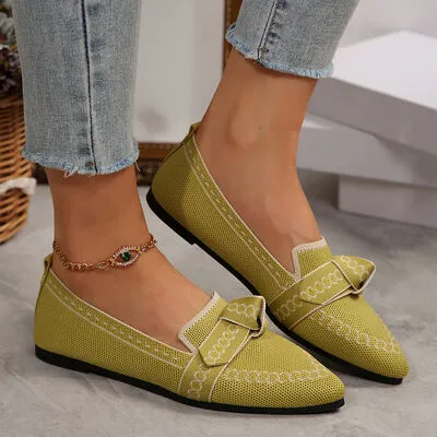 knitted Slip-On Flats with Bow