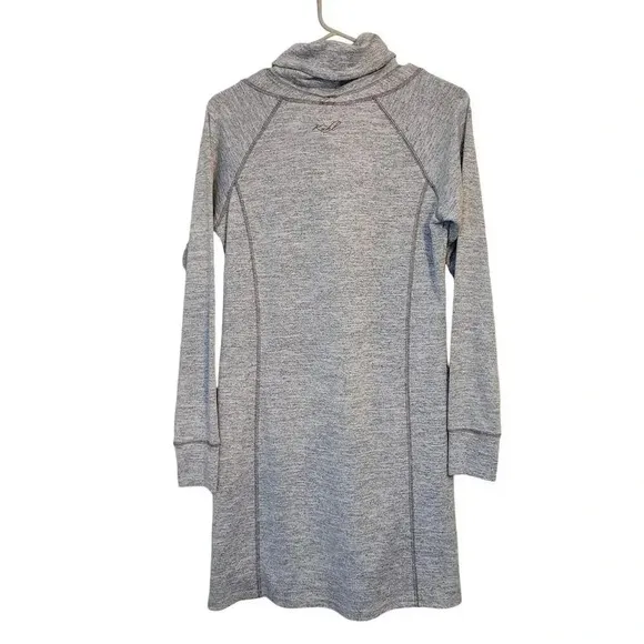 Kuhl Women's Lea Sweater Dress Size M Gray Cotton Long Sleeves Pockets Cowl Neck