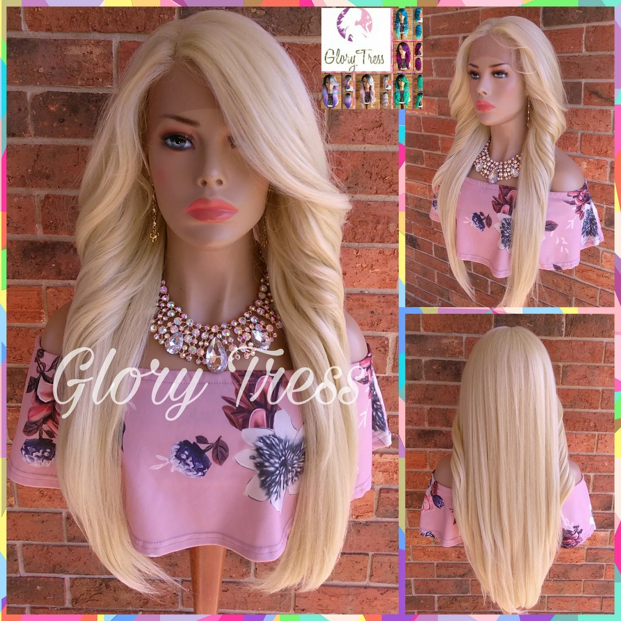 Lace Front Wig - Wigs - Glory Tress - Human Hair Blend - Curly Wig - Platinum Blonde Wig - Blonde Wig - Free Parting - ON SALE // MARY