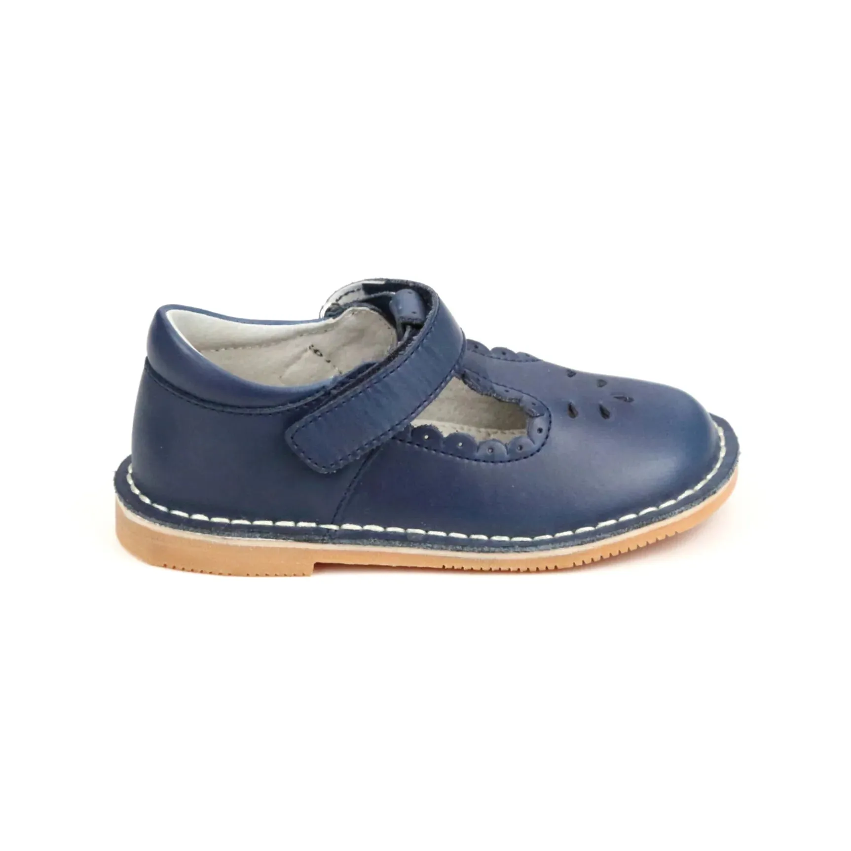 L'AMOUR Angie Scalloped T-Strap Mary Jane - Navy