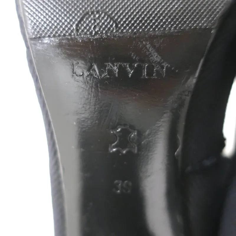 Lanvin Cap Toe Buttoned Knee High Boots Black Corduroy & Leather Size 39