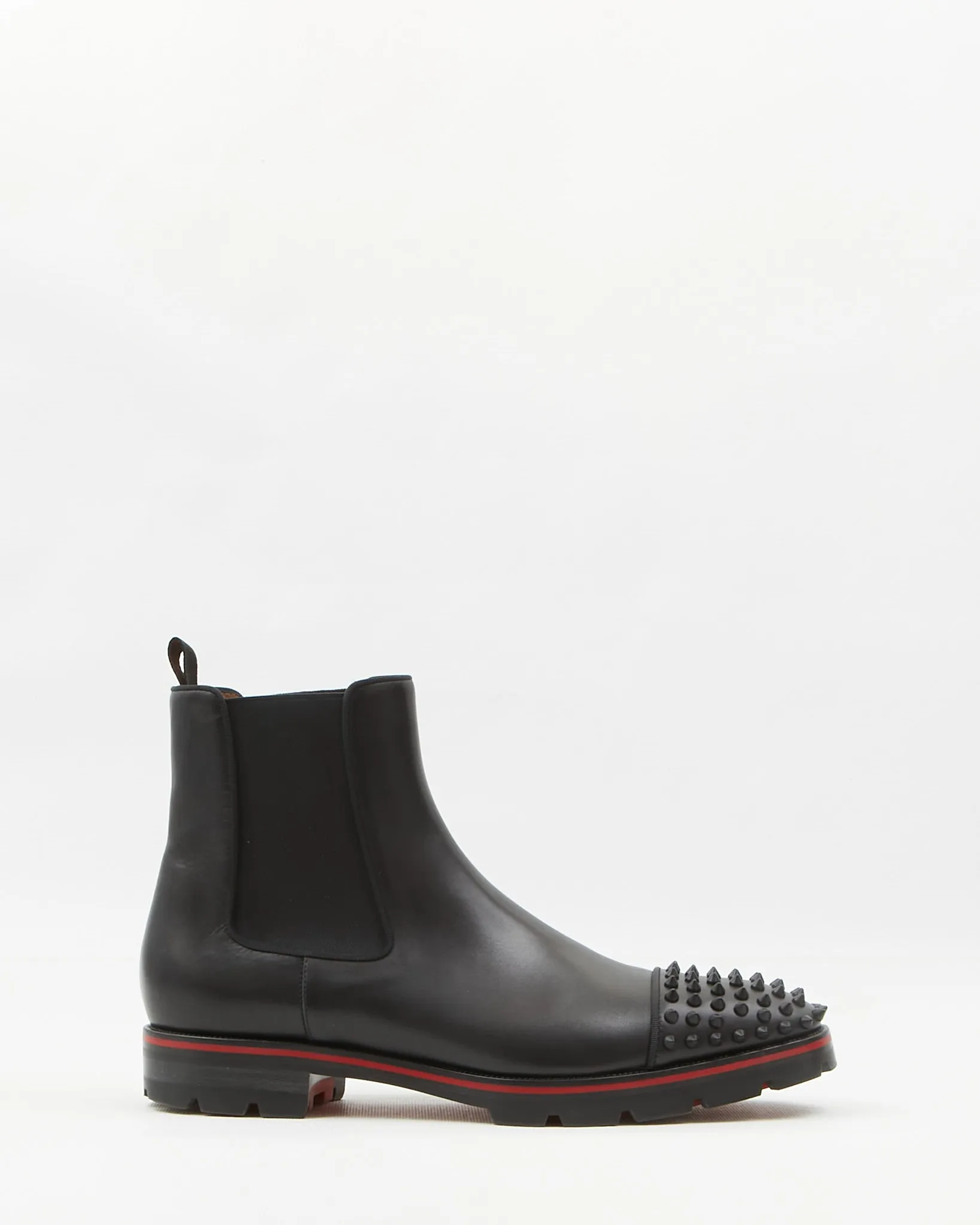 Louboutin Black Leather Melon Spikes Flat Calf / GG Chelsea Boots - 45