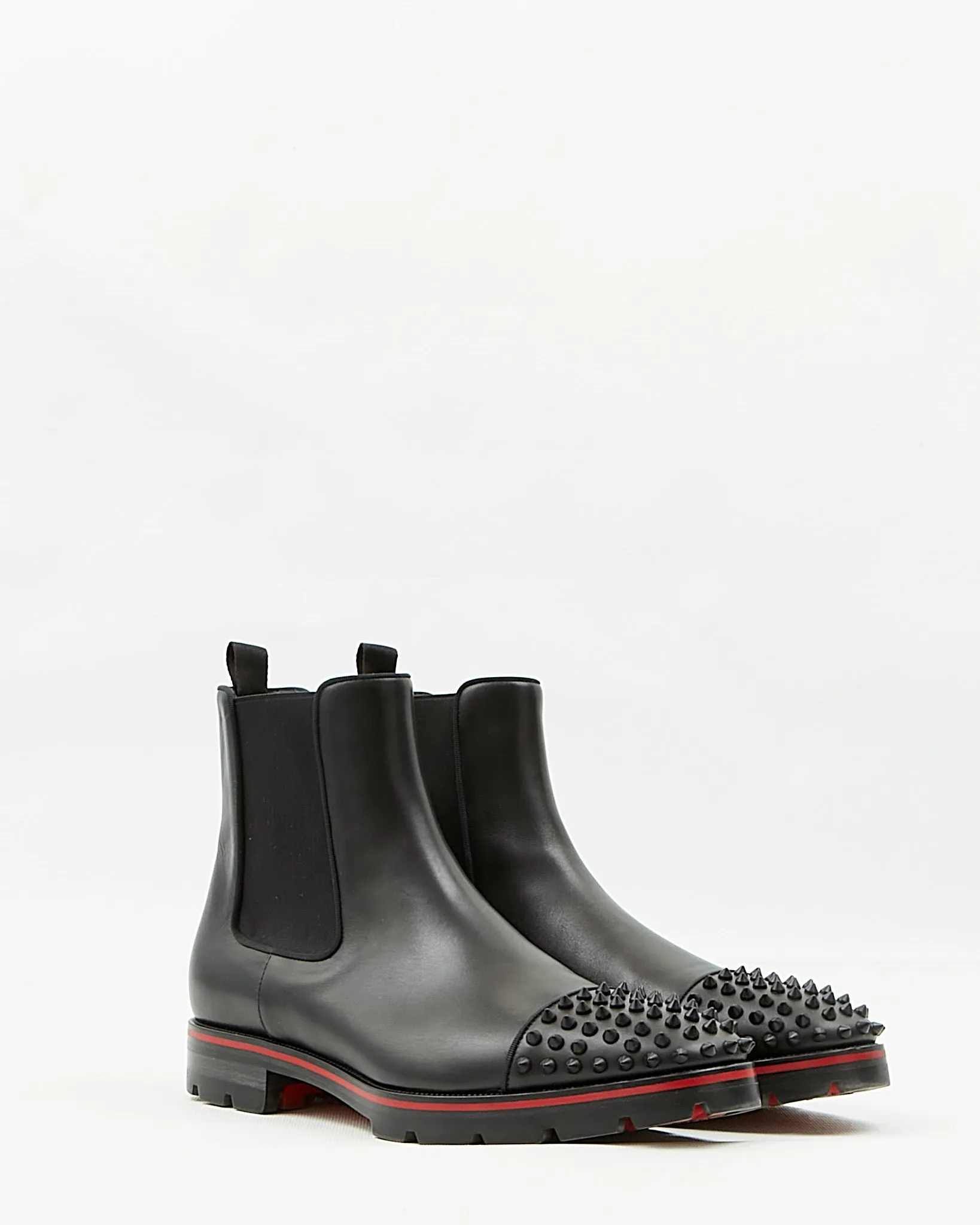 Louboutin Black Leather Melon Spikes Flat Calf / GG Chelsea Boots - 45
