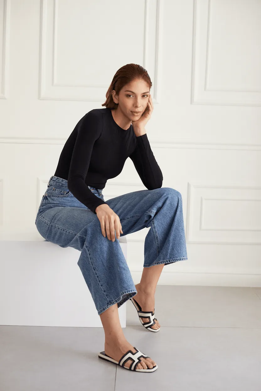 Mallorca H Flats - Black-Beige