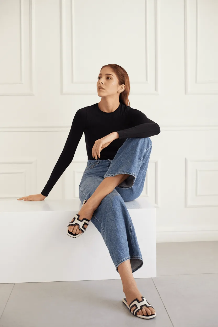 Mallorca H Flats - Black-Beige