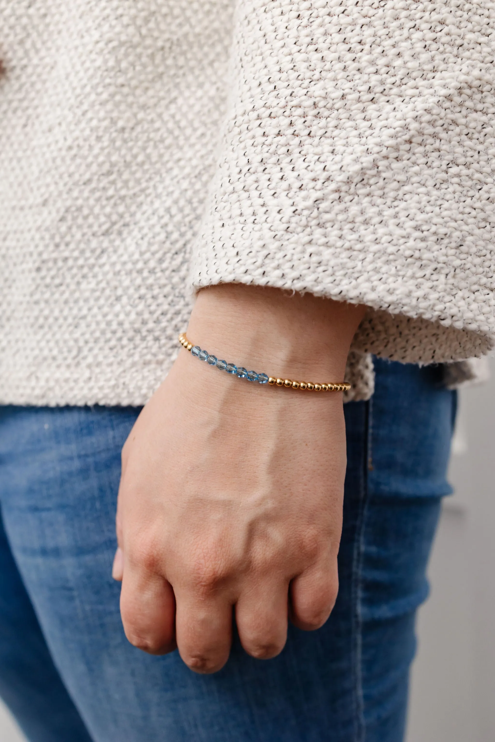 March Birthstone Mom   Mini Bracelet Set (3MM   4MM Beads)