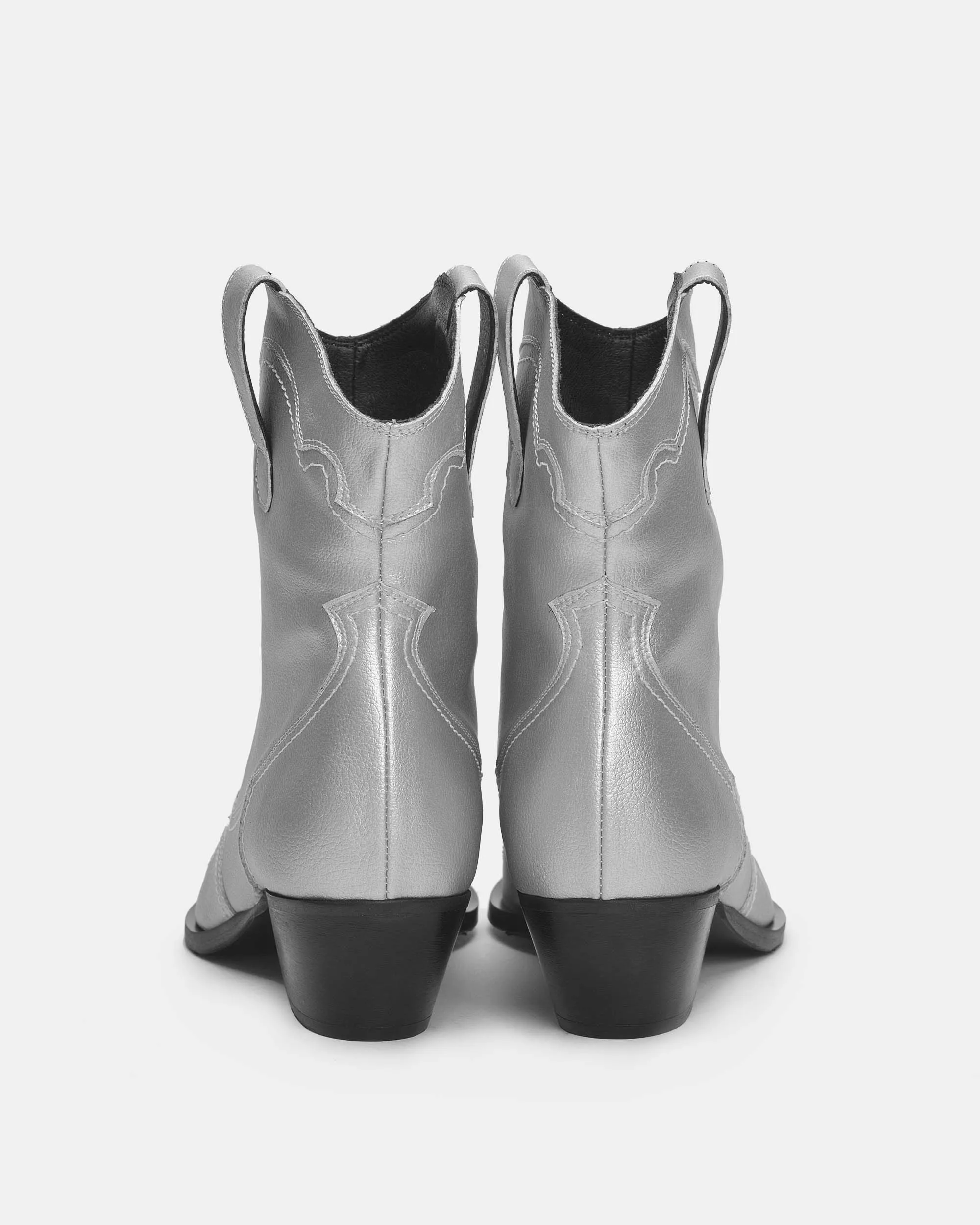 Metallic Grape Leather Stitchy Vegan Cowboy Boots | Silver