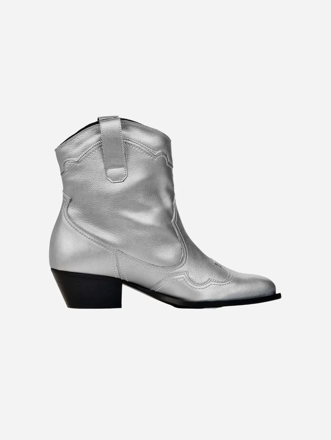 Metallic Grape Leather Stitchy Vegan Cowboy Boots | Silver