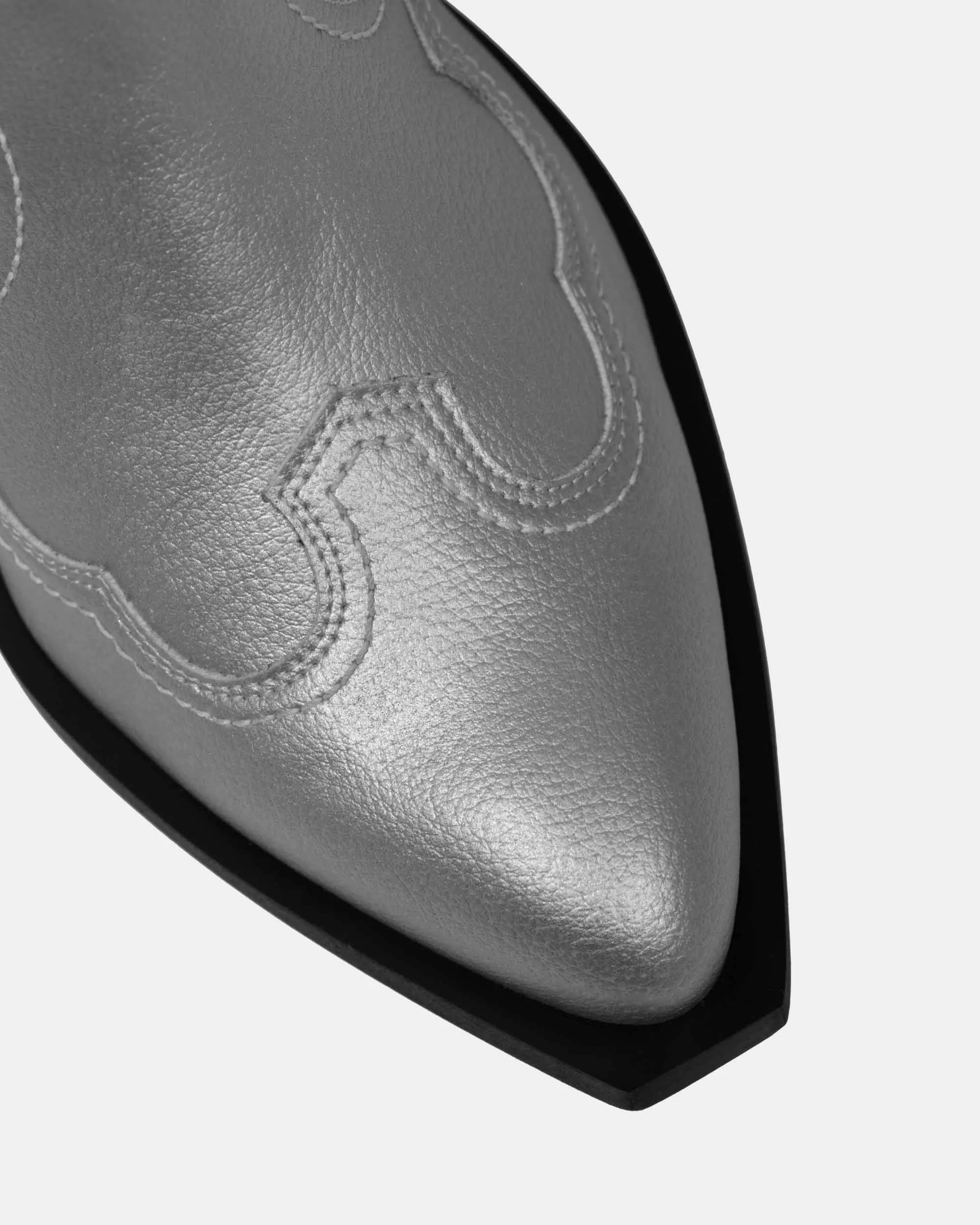 Metallic Grape Leather Stitchy Vegan Cowboy Boots | Silver