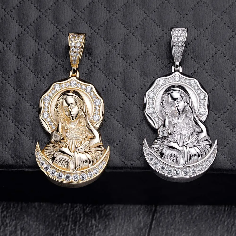 Micro Zirconia Gold & Silver Virgin Mary Virgencita Necklace