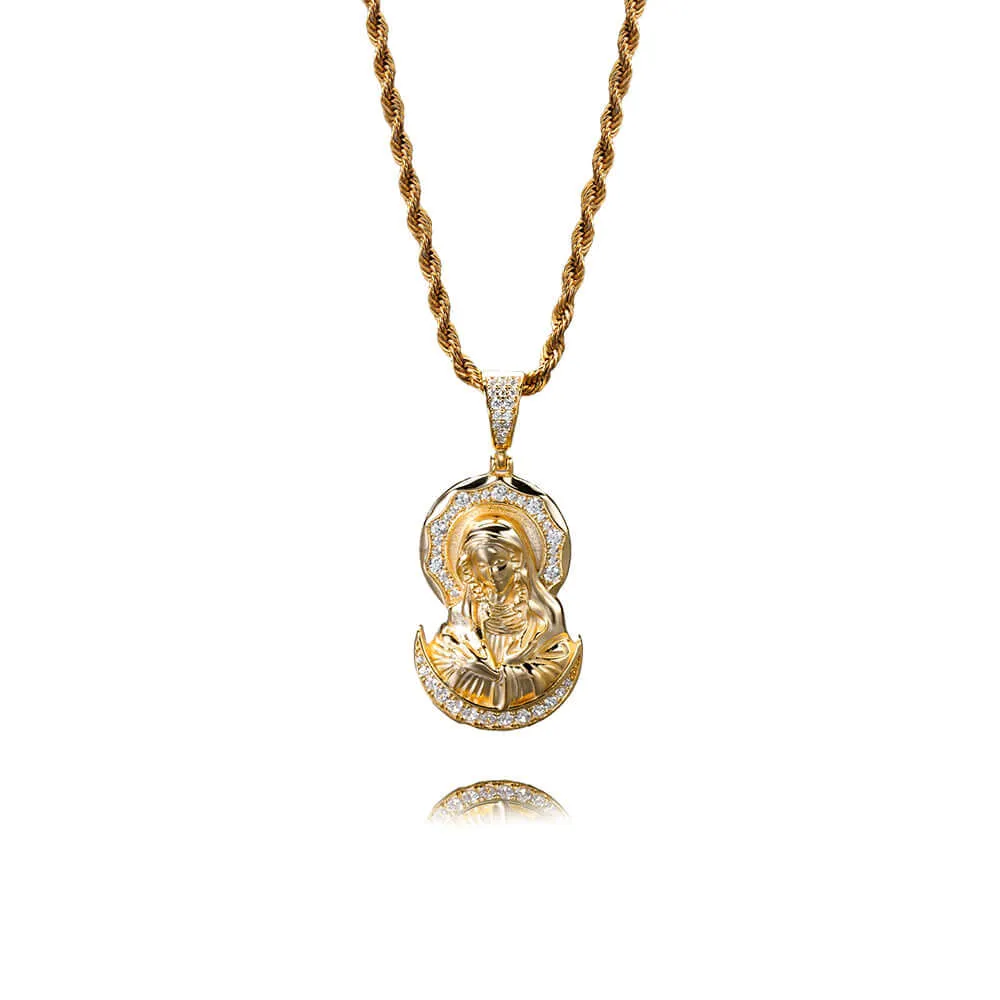 Micro Zirconia Gold & Silver Virgin Mary Virgencita Necklace