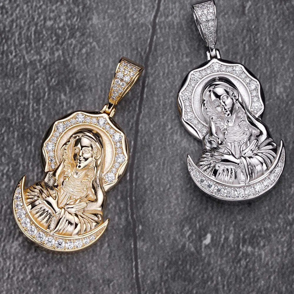 Micro Zirconia Gold & Silver Virgin Mary Virgencita Necklace
