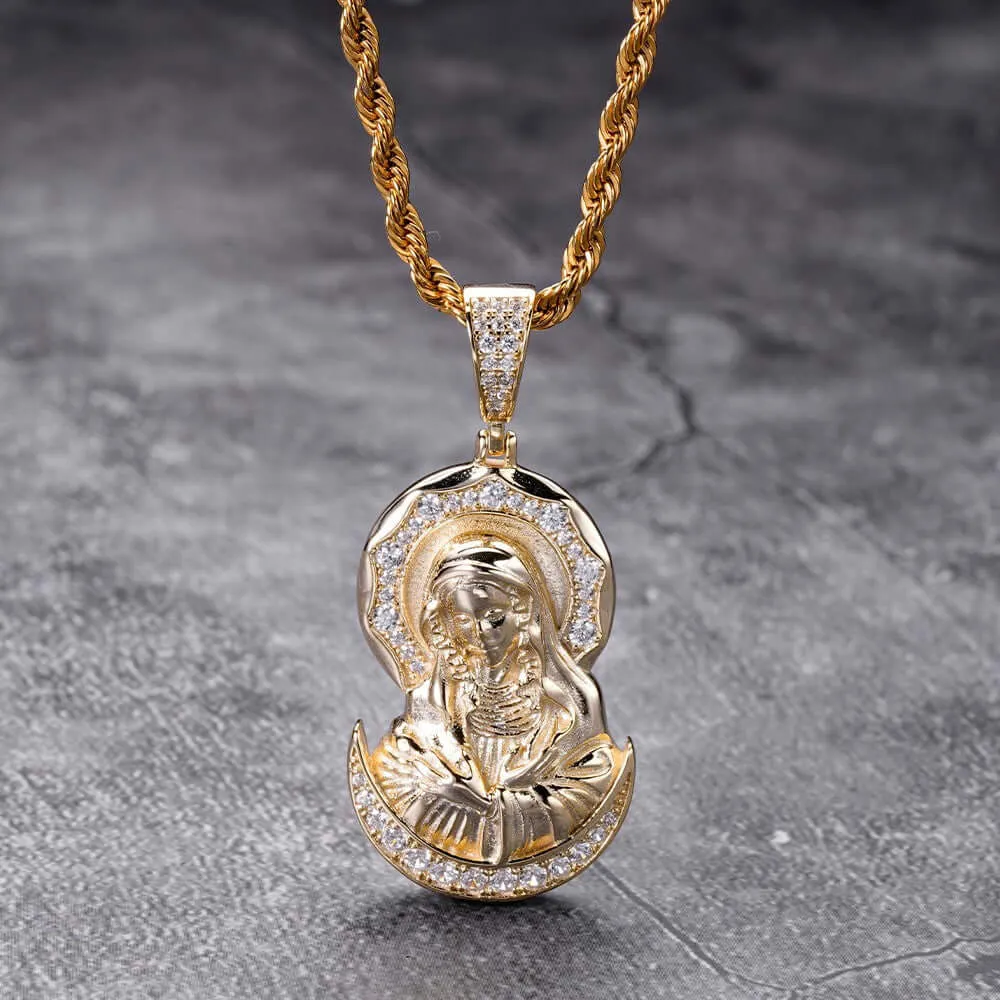Micro Zirconia Gold & Silver Virgin Mary Virgencita Necklace