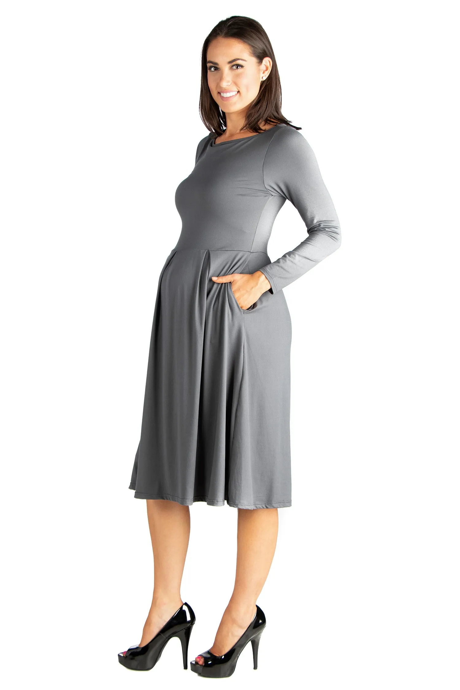 Midi Length Fit N Flare Pocket Maternity Dress