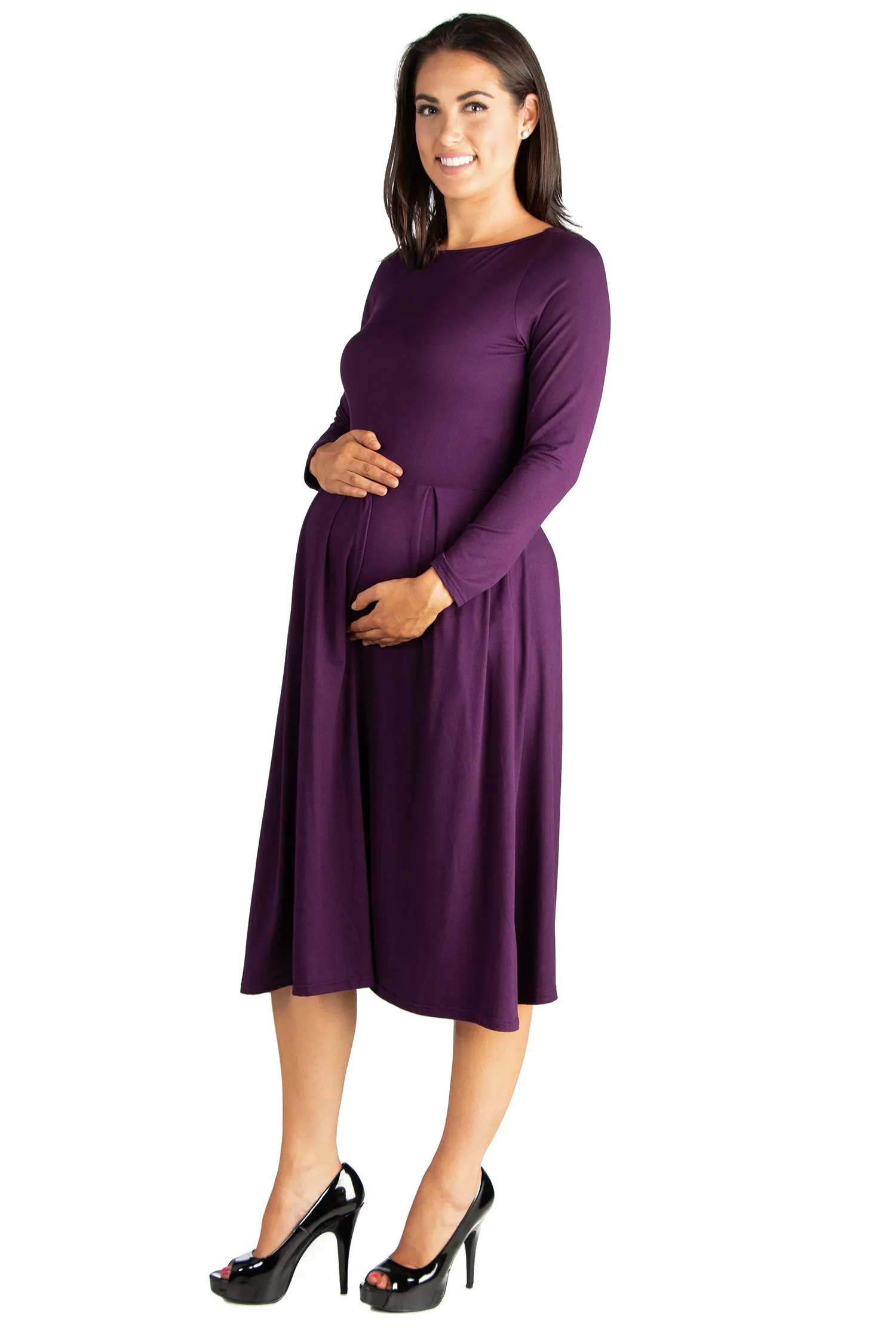 Midi Length Fit N Flare Pocket Maternity Dress