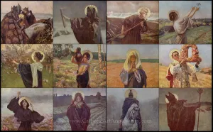 New! 12 Saints–Separate 8.5x11 Prints–Each or as a Set–God's Year (“Boży Rok”)–Piotr Stachiewiczt–Vintage Catholic Art Prints–Archival Quality