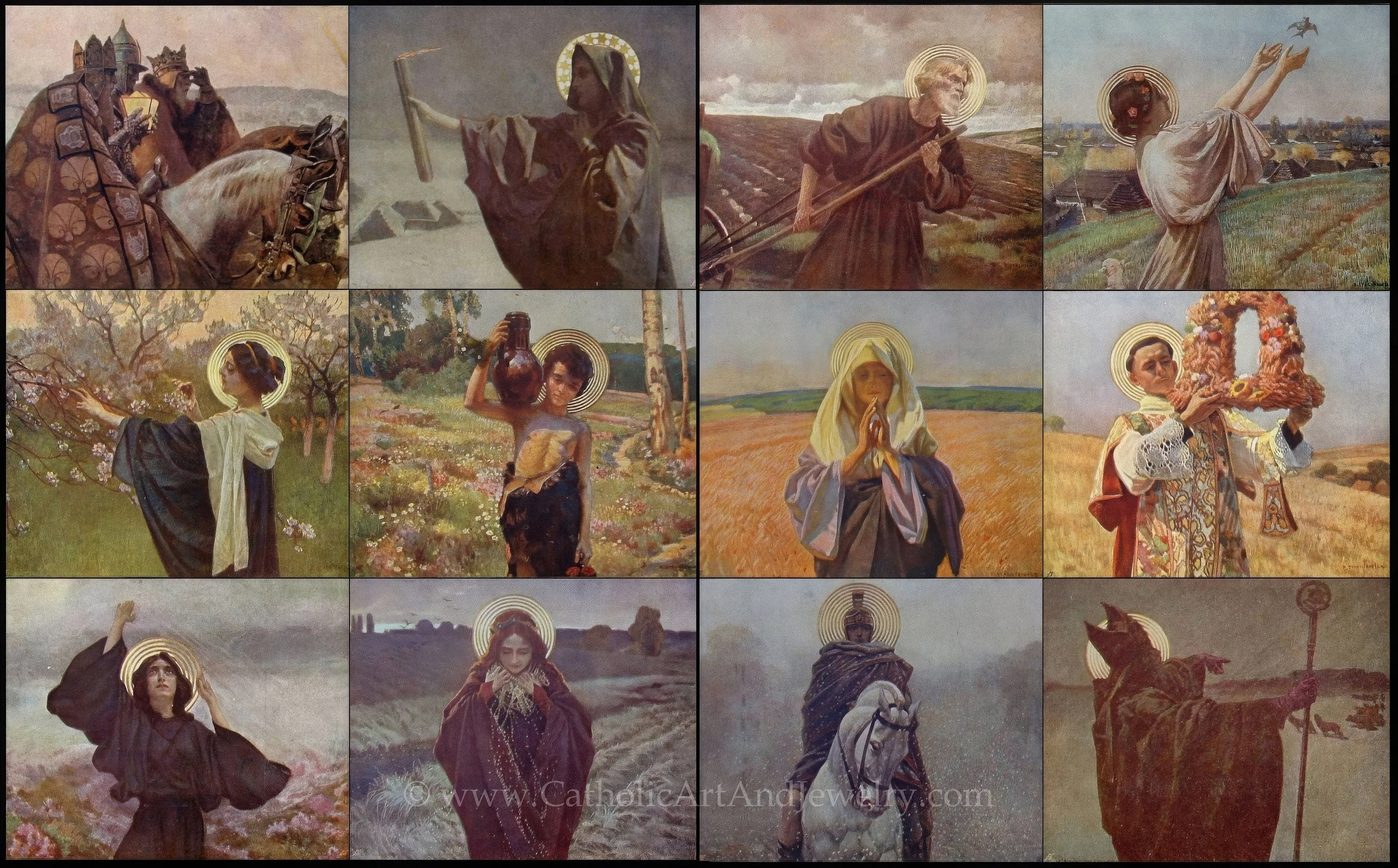 New! 12 Saints–Separate 8.5x11 Prints–Each or as a Set–God's Year (“Boży Rok”)–Piotr Stachiewiczt–Vintage Catholic Art Prints–Archival Quality