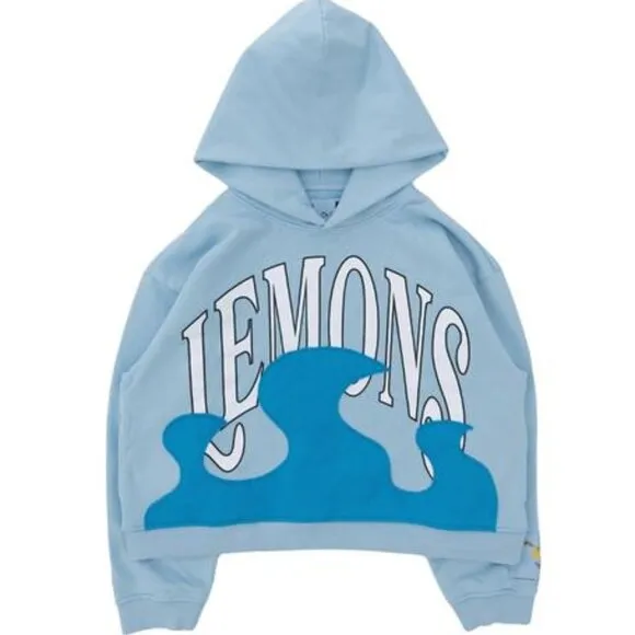 NEW LEMONS ON FIRE Women's Hooded Sweatshirt Graphic Logo Blue Size S