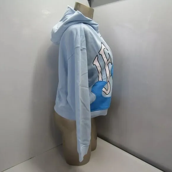 NEW LEMONS ON FIRE Women's Hooded Sweatshirt Graphic Logo Blue Size S